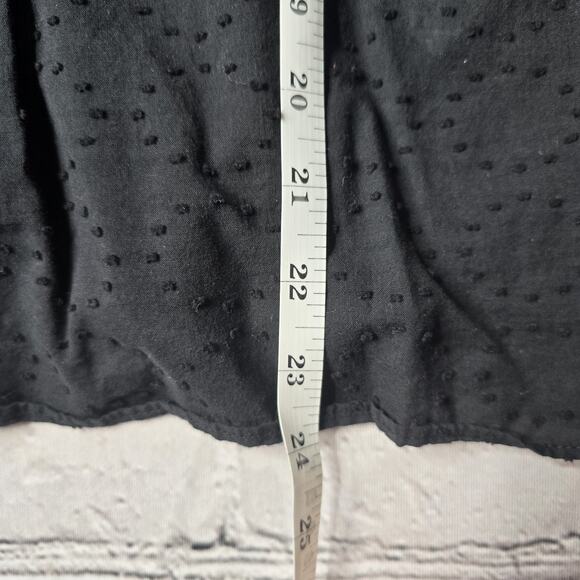 BCBG MaxAzria 100% Cotton Black Textured Polka Dot Lace Up Collar Blouse Large - Picture 11 of 13